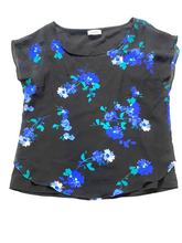 Load image into Gallery viewer, Calvin Klein Shirt Womens Large Black Blue AOP Floral Boho Lined Blouse Boxy