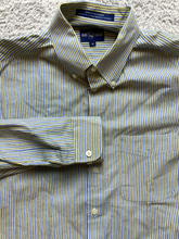 Load image into Gallery viewer, Alan Flusser Shirt Adult Medium Blue Yellow Striped Pocket Casual Cuffs Mens