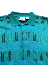 Load image into Gallery viewer, Phases Sweater Adult Medium Teal Collared Acrylic Geometric Knits Outerwear Mens