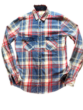 Load image into Gallery viewer, Zara Man Shirt Adult Small Blue Red Plaid Denim Accent Pocket Button Up Mens