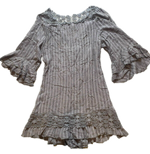 Load image into Gallery viewer, Monoreno Dress Womens Medium Gray Crochet Lace Ruffle Boho Peasant Hippie Ladies