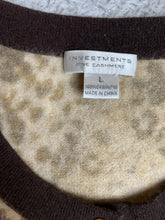 Load image into Gallery viewer, Investments Sweater Womens Large Tan Brown Leopard Fine Cashmere Cardigan Ladies