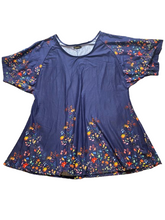 Load image into Gallery viewer, Reborn Shirt Womens 2X Navy Blue AOP Flower Boho Hippie Rayon Spandex Plus Lady