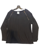 Load image into Gallery viewer, Vocal Sweater Women Large Black Zipper Eyelet Riveted Rayon Steampunk NWOT