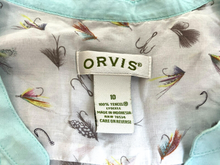 Load image into Gallery viewer, Orvis Shirt Womens 10 White AOP Fishing Lure Button Up Tunic Tencel Lightweight
