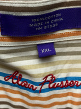 Load image into Gallery viewer, Alan Flusser Shirt Adult 2XL Beige Striped Embroidered Logo Pocket Casual Mens