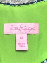 Load image into Gallery viewer, Lilly Pulitzer Dress Womens Medium Navy Blue Calissa Sequin Lined Silk Flare