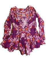 Load image into Gallery viewer, Free People Shirt Womens Extra Small Purple AOP Flower Smooth Talker Tunic Boho