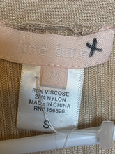 Load image into Gallery viewer, UNE AME Dress Womens Small Champagne Ribbed Knit Bodycon Nylon Pearl Buttons NWT