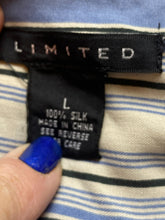 Load image into Gallery viewer, Limited Shirt Womens Large Light Blue Striped Silk Button Up Embroidered Casual