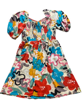 Load image into Gallery viewer, Oddi Dress Womens 1XL Rainbow Smocked Fit Flare Boho Artsy Flower Puff Sleeve