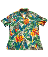 Load image into Gallery viewer, Zebra Shirt Adult Large Multicolor Button Up Flower AOP Hawaiian Handmade Mens