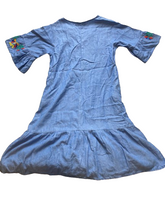 Load image into Gallery viewer, Foxy Women Dress Womens Medium Blue Embroidered Flower Denim Flared Grandmacore