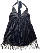 Load image into Gallery viewer, Lane Bryant Dress Womens 16 Black Velvet Halter Tie Fringe Cocktail Tasseled