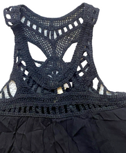 Load image into Gallery viewer, Purple Snow Anthropologie Shirt Womens Small Black Tank Boho Crochet Lace Tunic