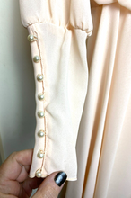 Load image into Gallery viewer, VTG Ursula of Switzerland Dress Womens 3/4 Pale Peach Chiffon Shoulder Pads Maxi