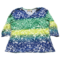 Load image into Gallery viewer, Chicos Shirt Womens 3 Blue Green Yellow Boxy Blouse AOP Paisley Flower Indie