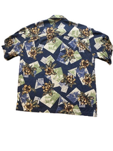 Load image into Gallery viewer, VTG County Seat Shirt Adult Medium Blue 100% Silk Button Up AOP Hawaiian Mens