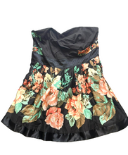 Load image into Gallery viewer, Torrid Dress Womens 24 (3X) Black AOP Flower Boho Strapless Mini Spandex Flared