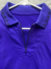 Load image into Gallery viewer, North Coast Sweater Adult Medium Black Purple 1/4 Zip Collared Tattoo Artsy Mens