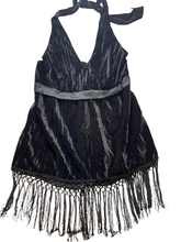 Load image into Gallery viewer, Lane Bryant Dress Womens 16 Black Velvet Halter Tie Fringe Cocktail Tasseled