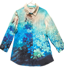 Load image into Gallery viewer, Soft Surroundings Shirt Womens Medium Blue AOP Floral Boho Silk Button Up Tunic