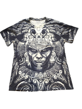 Load image into Gallery viewer, Aztec Mexican Shirt Adult Medium Steel Gray Ivory AOP Warrior Empire Tattoo Mens