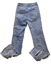 Load image into Gallery viewer, Fashion Nova Jeans Womens 3 (28x30) Blue Destroyed Ripped Flared Spandex Stretch