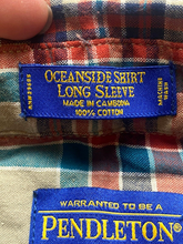 Load image into Gallery viewer, Pendleton Shirt Adult Large Beige Red Blue Oceanside Woolen Mills Madras Mens
