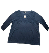 Load image into Gallery viewer, J Jill Shirt Womens Large Deep Blue Crochet Embroidered Boho Blouse Linen NWT