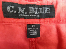 Load image into Gallery viewer, CN Blue Shorts Adult 34 Red Flat Front Bermuda 5 Pockets Raw Hem 13" Inseam Mens