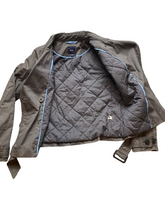 Load image into Gallery viewer, GAP Jacket Womens Medium Gray Double Breasted Nylon Lined Quilted Belted Nylon