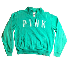 Load image into Gallery viewer, PINK Victoria's Secret Sweatshirt Womens Medium Green Oversized 1/4 Zip Fleece