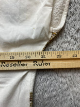 Load image into Gallery viewer, Chicos Shirt Womens 2 White Gold Sequence Shimmered Rayon Viscose Indie Ladies