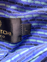 Load image into Gallery viewer, Bugatchi Uomo Shirt Adult Large Blue Button Up Rayon Blend Pocket Casual Mens