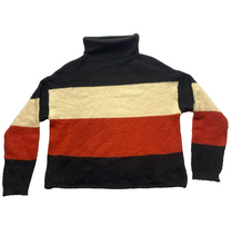 Load image into Gallery viewer, Cliche Sweater Womens Large Black Taupe Rust Turtleneck Wool Colorblock Oversize