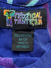 Load image into Gallery viewer, Tropical Tantrum Dress Womens Medium Blue Whimsical Rayon Boho Hawaiian Sundress
