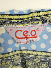 Load image into Gallery viewer, VTG CEO Shirt Womens 38 Light Blue Button Up Polkadots Paisley Hippie Boho 70s