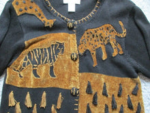 Load image into Gallery viewer, VTG Lisa International Sweater Womens Medium Safari Animal Cardigan Rayon Ladies