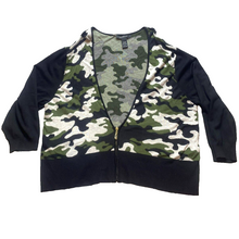 Load image into Gallery viewer, Ashley Stewart Sweater Womens 26 Black Green Camo Zip Up Cardigan Plus Ladies