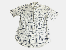 Load image into Gallery viewer, Fish AOP Shirt Adult Small White Merona Novelty Fishing Button Up Casual Mens