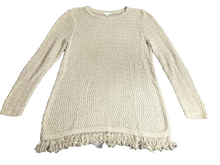 Load image into Gallery viewer, J Jill Sweater Womens Medium Oatmeal Tunic Oversized Fringe Hem Open Knit Ladies