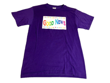 Load image into Gallery viewer, Jesus Shirt Womens Small Purple Rainbow Spell Out Good News Stars Kidcore Ladies