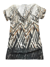 Load image into Gallery viewer, Lafayette 148 Dress Womens Medium Ivory Brown Black Geometric Silk Sheath Hippie