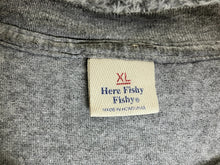 Load image into Gallery viewer, VTG Here Fishy Fishy Shirt Adult Extra Large Gray Embroidered Funny Fishing Mens