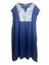 Load image into Gallery viewer, Suzanne Betro Dress Womens 4X Blue Gauzy Embroidered Boho Grandmacore Plus Lady