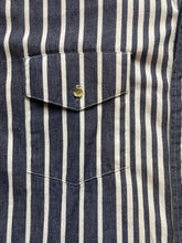 Load image into Gallery viewer, Button Up Shirt Adult Mens 2XL XXL Denim White Striped Flap Pockets Casual Mens