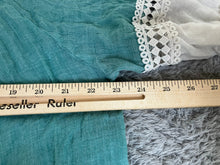 Load image into Gallery viewer, KAKTUS Shirt Womens Large Blue Green White Flare Peasant Boho Lace Trim Blouse