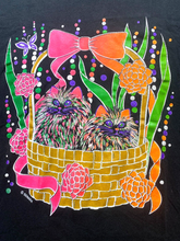 Load image into Gallery viewer, VTG Cat Shirt Womens 2XL XXL Black Senara Art Flower Basket Artsy Single Stitch