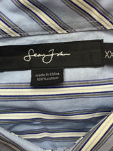 Load image into Gallery viewer, Sean John Shirt Adult 3XL XXXL Blue White Striped Button Up Casual Dress Mens